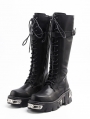 Black Gothic Punk Lace Up Knee Platform Boots for Women