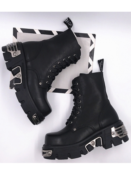 Black Gothic Punk Platform Mid-Calf Boots for Women - Devilnight.co.uk