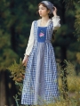 Vintage Plaid and flower Medieval Inspired Long Dress