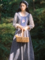 Vintage Plaid and flower Medieval Inspired Long Dress