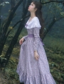 Purple Vintage Long Sleeve Floral Medieval Inspired Long Dress