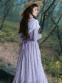 Purple Vintage Long Sleeve Floral Medieval Inspired Long Dress