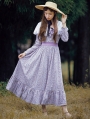 Purple Vintage Long Sleeve Floral Medieval Inspired Long Dress