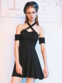 Black Gothic Off-the-Shoulder Summer Sexy Short Dress with Detachable Sleeves