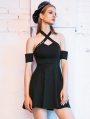 Black Gothic Off-the-Shoulder Summer Sexy Short Dress with Detachable Sleeves