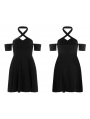 Black Gothic Off-the-Shoulder Summer Sexy Short Dress with Detachable Sleeves