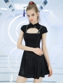 Black Street Fashion Gothic Punk Floral Pattern Short Dress