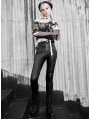 Black and White Street Fashion Gothic Punk Long Sleeve Loos T-Shirt for Women