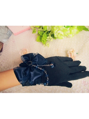 Navy Blue Bead Bow Lolita Gloves