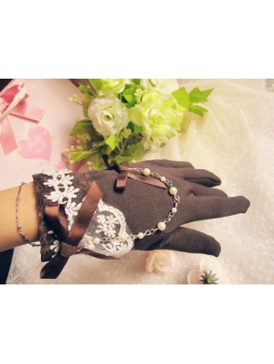 Brown Lace Bow Lolita Gloves