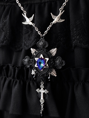 Vintage Gothic Cross Blue Pendant Necklace