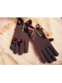 Brown Lace Bow Beading Lolita Gloves