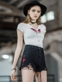 Black Street Fashion Gothic Punk Embroidery Shorts for Women