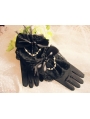 Black Feather Bow Gothic Gloves