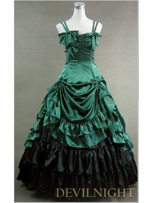 Luxuriant Green and Black Sleeveless Gothic Masquerade Victorian Dress