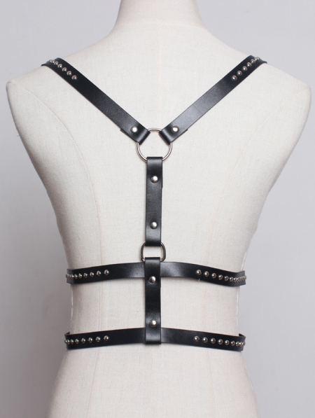 Black Gothic Punk PU Leather Buckle Belt Harness - Devilnight.co.uk