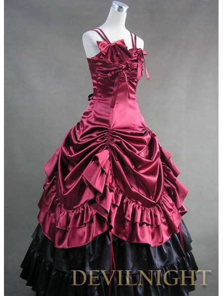 Luxuriant Black and Red Sleeveless Gothic Masquerade Victorian Dress ...