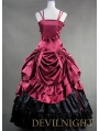 Luxuriant Black and Red Sleeveless Gothic Masquerade Victorian Dress