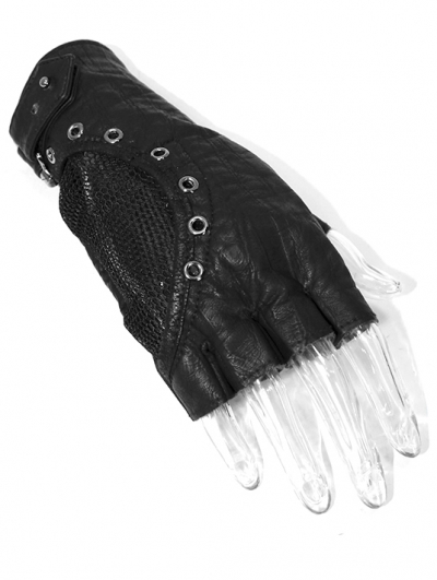 Black Gothic Punk PU Leather Motor Gloves for Women