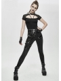 Women's Black Gothic Punk Pants with Detachable Pentagram Harness Belt Garters