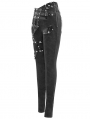 Women's Black Gothic Punk Pants with Detachable Pentagram Harness Belt Garters