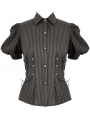 Brown Stripe Steampunk Short Sleeve Shirt for Women