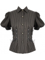 Brown Stripe Steampunk Short Sleeve Shirt for Women