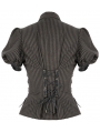 Brown Stripe Steampunk Short Sleeve Shirt for Women