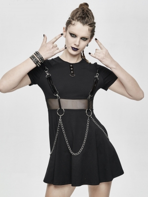 Black Gothic Punk Summer Short Dress