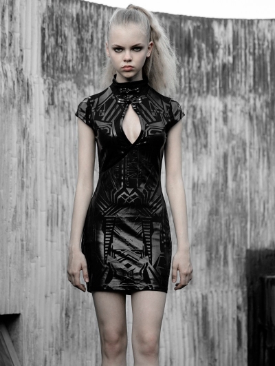 Black Cyber Prophet Futuristic Gothic Punk Sexy Short Dress