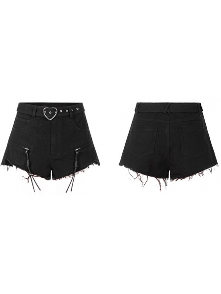 Black Street Fashion Gothic Punk Belt Denim Long Pants for Women ...