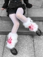 White and Red Faux Fur Gothic Punk Leg Cuffs