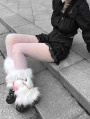 White and Red Faux Fur Gothic Punk Leg Cuffs