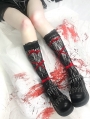 Black Gothic Punk Lace Socks with Red Ribbon