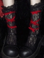 Black Gothic Punk Lace Socks with Red Ribbon