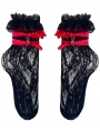 Black Gothic Punk Lace Socks with Red Ribbon