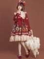 Red Crown Bear Long Sleeve Chiffon Sweet Lolita OP Dress