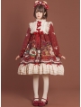 Red Crown Bear Long Sleeve Chiffon Sweet Lolita OP Dress