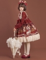 Red Crown Bear Long Sleeve Chiffon Sweet Lolita OP Dress