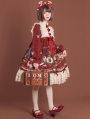Red Crown Bear Long Sleeve Chiffon Sweet Lolita OP Dress