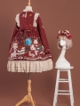 Red Crown Bear Long Sleeve Chiffon Sweet Lolita OP Dress