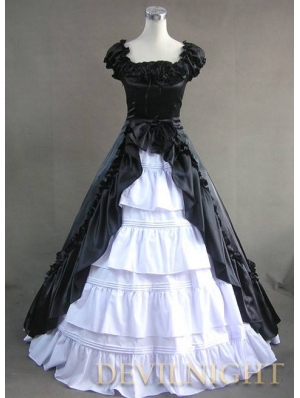 Classic Black and White Short Sleeves Bow Gothic Victorian Dress
