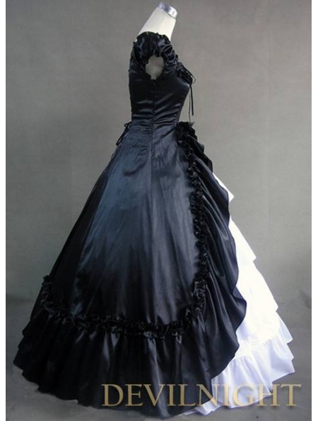 Classic Black and White Short Sleeves Bow Gothic Victorian Dress ...