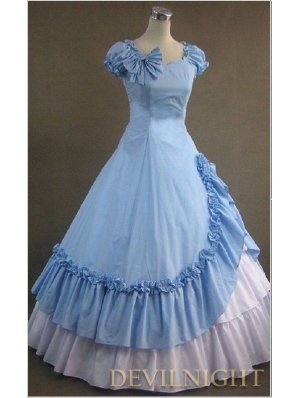 Classic Blue and White Ruffled Sweet Gothic Victorian Dress