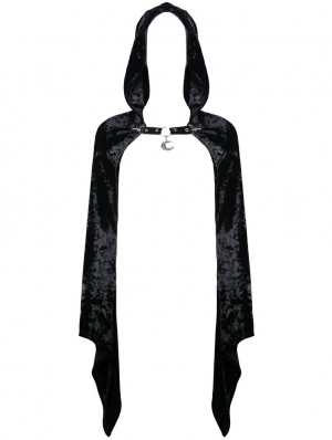 Black Gothic Velvet Witch Hooded Short Cape for Women