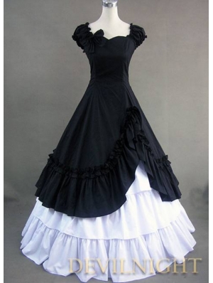 Classic Black and White Ruffled Sweet Gothic Victorian Dress