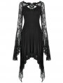 Black Gothic Lace Long Sleeve Asymmetrical Dress