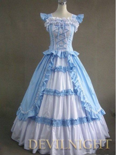 Vintage Blue and White Multi-layered Gothic Victorian Dress
