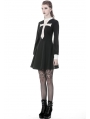 Black and White Vintage Gothic Skull Cross Long Sleeve Short Dress