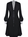Black and White Vintage Gothic Skull Cross Long Sleeve Short Dress